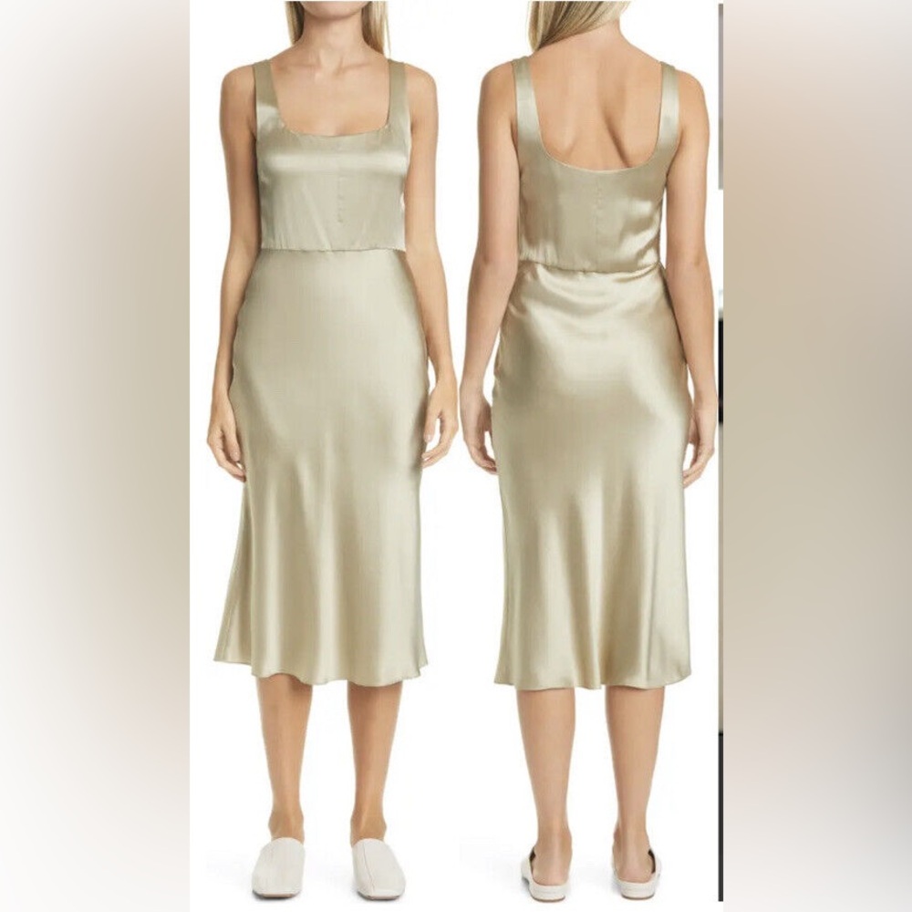 VINCE Satin Midi Slip Dress in Sepia NWT - Picture 3 of 14